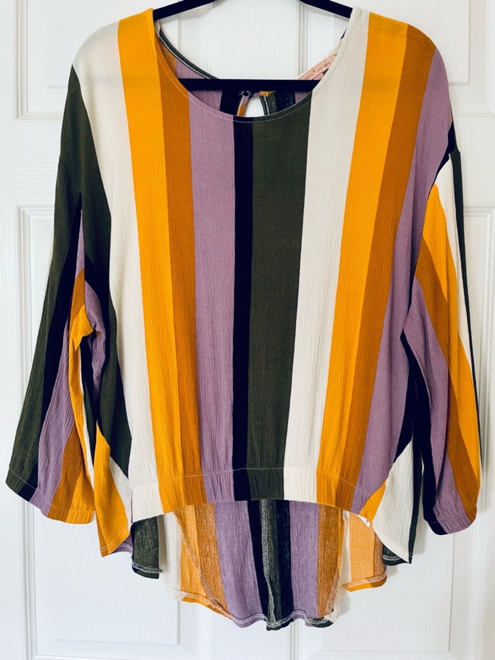 EUC Gibson Latimer Multicolor Stripe High Low Blouse | Mango Olive Lilac Top